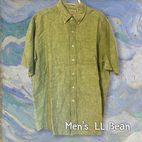 L.L. Bean Shirts Mens L Button Down Llbean Linen Shirt Celery